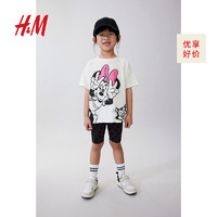 H&M童装女童套装2件式2024春季可爱卡通印花T恤短裤1073066 白色/米妮老鼠 140/68