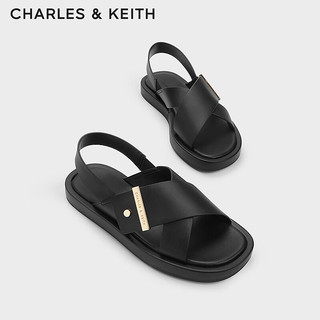 CHARLES&KEITH24春季休闲交叉带外穿平底凉鞋女CK1-70360153 Black黑色 37