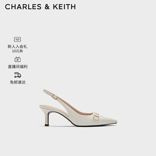 CHARLES&KEITH24春季气质马衔扣尖头细高跟凉鞋CK1-61720178 粉白色Chalk 39