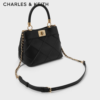 CHARLES&KEITH24夏绗缝菱格手提凯莉包斜挎包女CK2-50671659 Black黑色 M