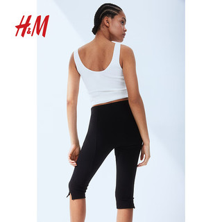 H&M2024春季女装正面带裤线七分打底裤1233623 黑色 165/80A