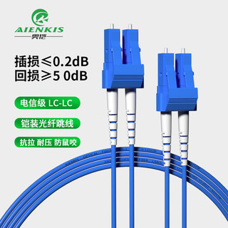 AIENKIS 奥恺 AK-LC15-KSM 电信级15米铠装光纤跳线LC-LC单模双芯光纤跳线尾纤跳纤光纤线抗拉压防鼠咬