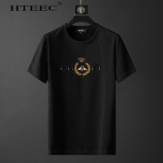 HTEEC香港潮牌时尚薄款小蜜蜂刺绣短袖t恤套装男夏季丝光棉两件套 白色 M