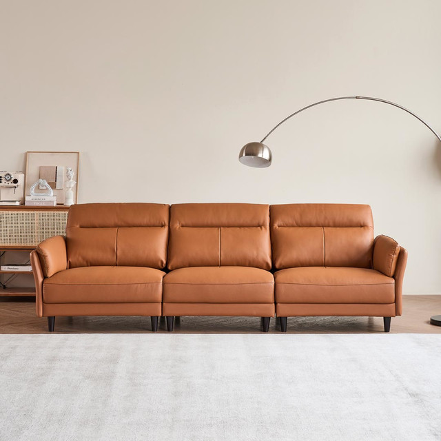 米粉节、家装季：趣享意家 现代简约高背真皮沙发 牛皮灰色 三人位