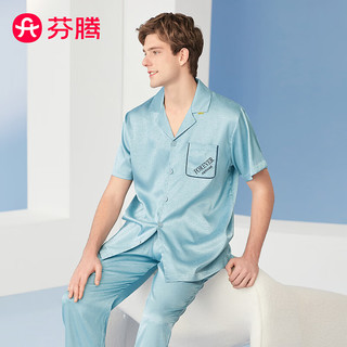 FENTENG 芬腾 睡衣男士2024夏季刺绣翻领简约短袖长裤家居服套装Q9FJ25790700