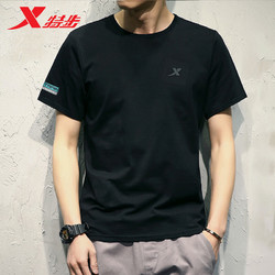XTEP 特步 短袖男2024年夏季大码t宽松透气休闲半袖跑步运动T恤男 黑-100%聚酯纤维 S