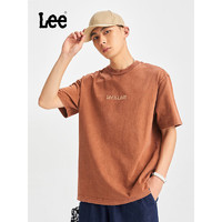 Lee24春夏宽松版圆领刺绣Logo染色男短袖T恤休闲LMT0081454DR 坚果色 M