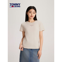 TOMMY JEANS【美式休闲】24春夏女装纯棉平纹针织净色刺绣T恤17828 米白色ACG M