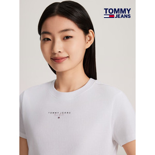 TOMMY JEANS【美式休闲】24春夏女装纯棉平纹针织净色刺绣T恤17828 白色YBR S