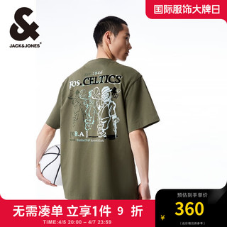 杰克·琼斯（JACK&JONES）夏季男短袖T恤NBA联名凯尔特人队图案胶印刺绣男224201012 E03 草绿 常规 E03 草绿 165/88A/XS