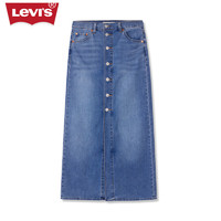 Levi's李维斯24夏季女士休闲直筒排扣牛仔长裙 浅蓝色 26