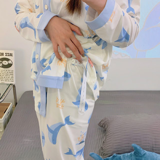 婧麒月子服春夏产后睡衣怀孕喂奶吸汗产妇哺乳衣3月4月薄款 海底小鲸鱼Jyz112019 XXXL