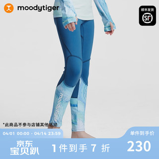 moodytiger 儿童水上运动服夏款男女童防晒速干护膝专业运动紧身裤 大西洋蓝-女童 120cm