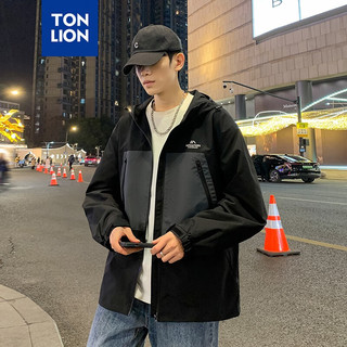 唐狮 TONLION男连帽拼接撞色细节梭织外套WP 黑色 L