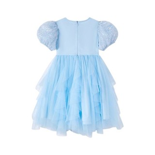 Disney 迪士尼 冰雪奇缘艾莎女童夏季短袖连衣裙泡泡袖蓝色洋气淑女甜美公主裙