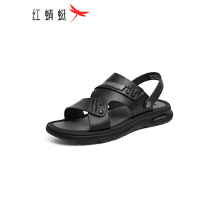 红蜻蜓沙滩凉鞋男士2024夏季防滑爸爸软底舒适运动风凉拖鞋WJT24018 黑色 42