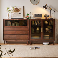 JIAYI 家逸 实木组合餐边柜酒柜茶水柜碗柜餐厅客厅储物柜 对开门柜胡桃色