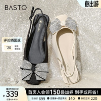 BASTO 百思图 2024夏季时髦简约蝴蝶结方头粗跟后空女凉鞋E8011BH4 黑色 36