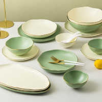 尚行知是 碗碟套餐餐具整套 ins简约北欧风陶瓷碗套装纯色乔迁48头