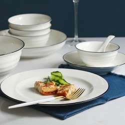 尚行知是 北欧陶瓷碗碟日式螺纹圆形面碗饭碗菜盘盛汤碗大号家用简约餐具 10英寸平盘