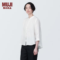 MUJI 無印良品 无印良品 MUJI 女式 麻 水洗 立领 七分袖罩衫女士衬衫衬衣夏季款BC2JJA4S 白色 M （160/84A）