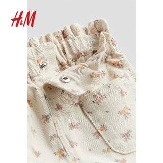 H&M2024夏季童装女婴可爱休闲斜纹布印花短裤1216982 奶油色/花卉 66/47