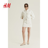 H&M女士半身裙2024夏斜纹布工装迷你半身裙1221667 奶油色 155/60 32