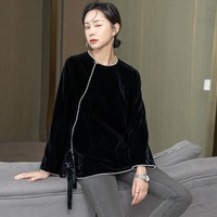 JK&JS; 新中式黑色丝绒中国风上衣女冬季时尚洋气设计感小众长袖外套