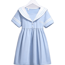 海军领连衣裙夏季新款韩版洋气裙子装女孩网红公主裙蓝色120cm