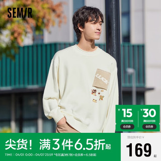 Semir 森马 罗小黑毛衫男2024春季圆领套头上衣时尚针织衫潮109124107201 奶白10534 L