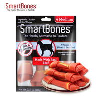 SmartBones 狗狗磨牙棒狗狗零食成犬幼犬洁齿骨洁齿棒 牛肉味 中号-4支装