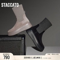 STACCATO 思加图 2023冬季新款飞织袜靴弹力靴瘦瘦靴加绒中筒靴女靴S9930DZ3