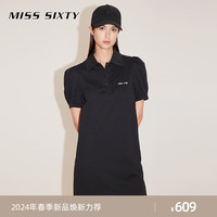 MISS SIXTY2024春季连衣裙女polo领短袖短裙泡泡袖运动风休闲 黑色 XS