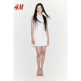 H&M2024夏季女装时尚休闲喇叭裙摆碎褶连衣裙1219245 奶油色 155/80A XS