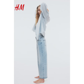 H&M女装裤子2024夏季阔腿高腰九分牛仔裤1199191 黑色 155/60A 32