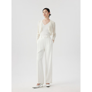 朗姿/LANCY2024夏季白色长袖薄款针织开衫女短款气质外搭上衣 白色 XL