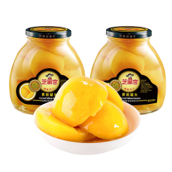 芝麻官糖水黄桃罐头新鲜水果罐头大瓣半桃700g2瓶休闲方便食品玻璃瓶