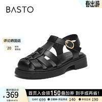 BASTO 百思图 2024夏季时尚运动休闲罗马猪笼鞋粗跟女凉鞋BG190BH4 黑色 34