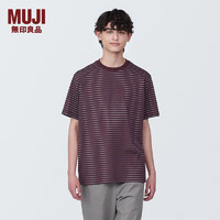 无印良品（MUJI）男式 天竺织 圆领短袖T恤 男士打底衫男款 夏季AB1MKA4S 酒红色条纹 S (165/84A)