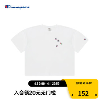 Champion 冠军春夏新款女士刺绣趣味logo圆领套头T恤 白色 M