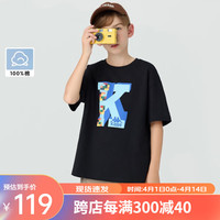 Kappa Kids卡帕儿童夏季短袖印花舒适自由百搭黑T恤24夏季上衣 黑色 170