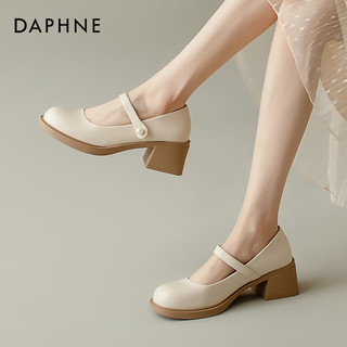 DAPHNE 达芙妮 高跟玛丽珍女鞋2024新款春季粗跟一字带单鞋包头凉鞋小皮鞋