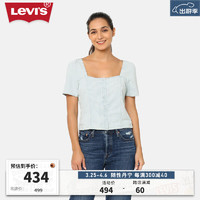 Levi's李维斯24夏季女士复古时尚方领牛仔短上衣 蓝白条纹 A7332-0006 M