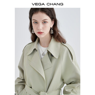 VEGA CHANG2024风衣女中长高级感大衣小个子英伦风外套春装 豆沙绿（长款） M