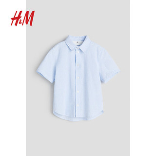 H&M2024春季童装男童上衣有领梭织舒适棉质短袖衬衫1221874 白色 130/64 7-8Y