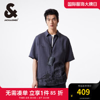 杰克·琼斯（JACK&JONES）夏季男士宽松版型舒适柔软透气轻薄翻领短袖衬衫224204013 锻钢灰E39 常规 锻钢灰E39 165/88A/XS