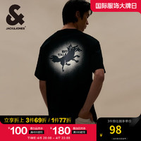 杰克·琼斯（JACK&JONES）夏季动物印花短袖T恤纯棉休闲舒适宽松时尚潮流男224201103 E41黑色 常规 E41黑色 190/108A/XXL