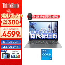 ThinkPad 思考本 联想Thinkbook16 2023新款 13代酷睿i5 16英寸轻薄办公大学生游戏娱乐笔记本电脑 i5-13500H  2.5K 集显 16G内存 1TB固态 标配