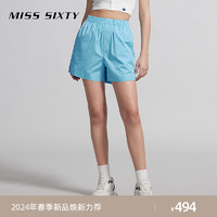 MISS SIXTY 2024夏季短裤女松紧腰百搭休闲运动风纯色简约直筒 蓝色 XS