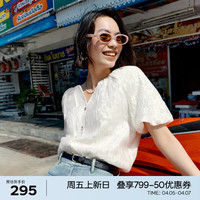 伊芙丽（eifini）伊芙丽精致皱感设计暗花法式甜美泡泡袖衬衫小上衣女2024夏装新款 米白 170/92A/XL